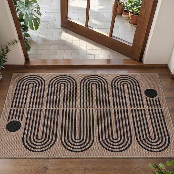 Tangsoo Easy Jute 2x3 Outdoor Rug,Small Washable Non-Slip Rug for Entryway,Brown Ultra Thin Indoor Carpet Farmhouse Modern Small Throw Mat for Kitchen Bedroom Front Door Entry