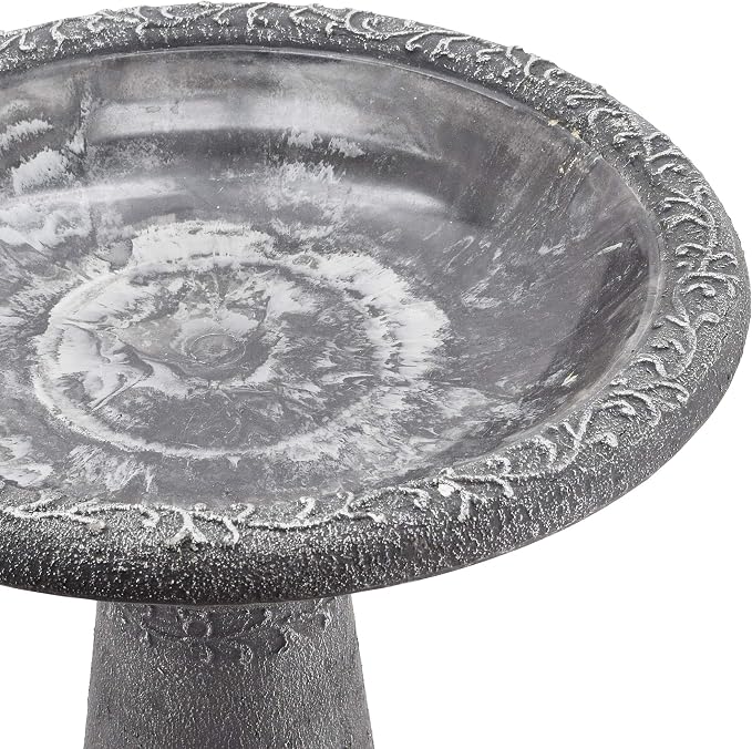Arcadia Garden Products BB05 Fiberclay Bird Bath Outdoor Garden Decor, Antique Vintage Weather Resistant Water Bowl for Backyard and Patio and, 20-inch Tall, Black