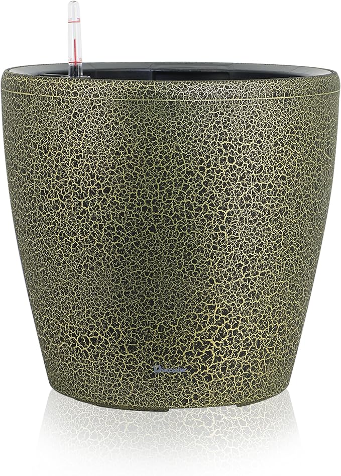 Dexceder 18x17 Self Watering Planter with Wheels (Black Gold Crackle) | Inner Pot Design, Thickened Large Floor Standing Flower Plant Pot with Water Level Indicator Indoor Outdoor