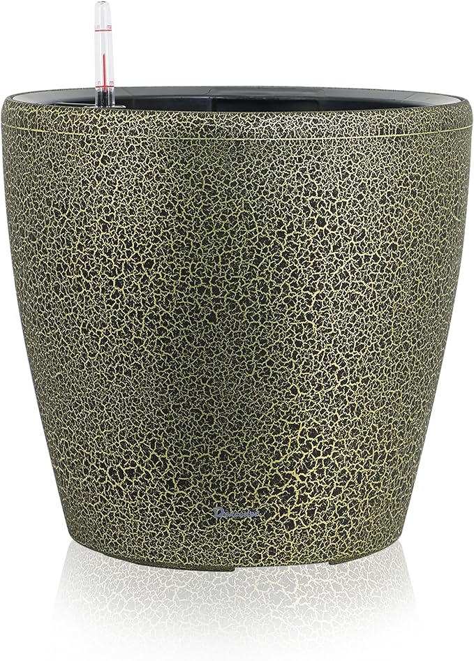 Dexceder 13x12 Self Watering Planter with Wheels (Black Gold Crackle) | Inner Pot Design, Thickened Large Floor Standing Flower Plant Pot with Water Level Indicator Indoor Outdoor