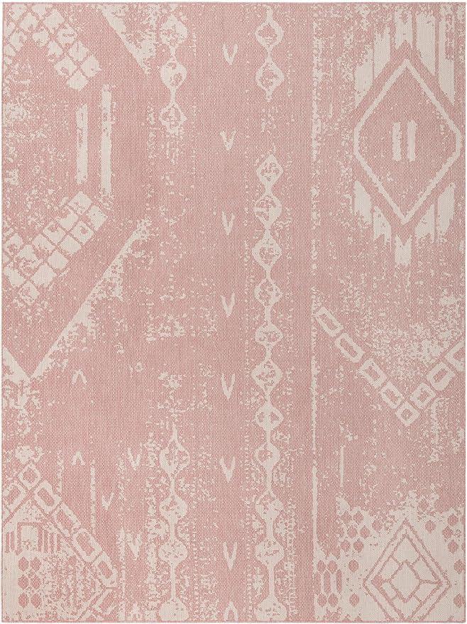Unique Loom Outdoor Bohemian Collection Area Rug - Anthro (9' x 12' Rectangle, Pink/ Ivory)