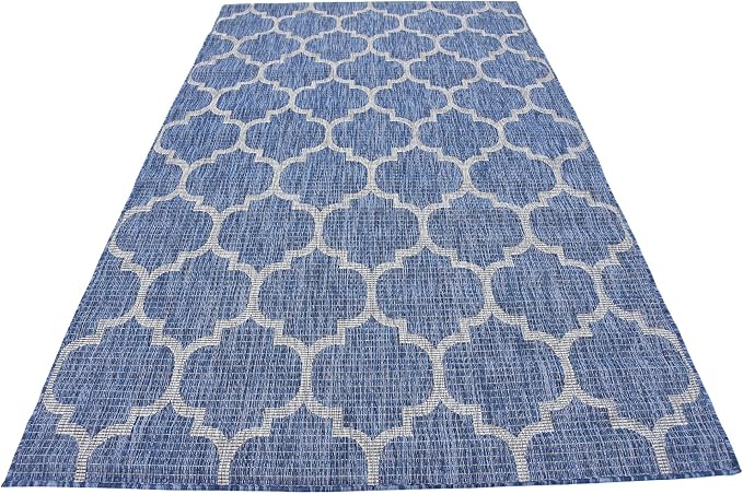 Unique Loom Outdoor Trellis Collection Area Rug (5' 3" x 8' Rectangle, Navy Blue/ Ivory)