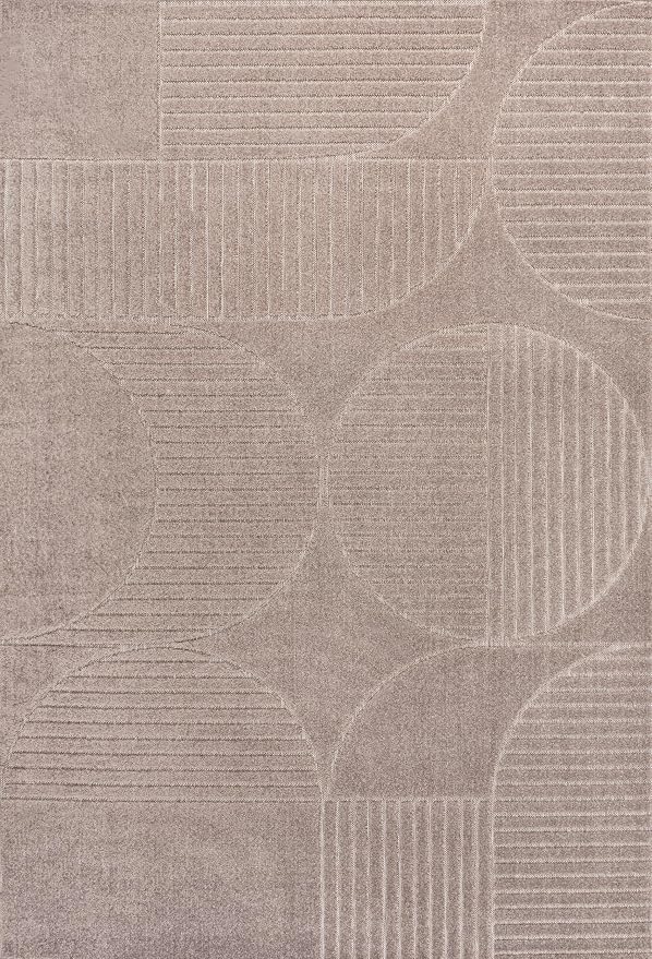 JONATHAN Y Nordby High-Low Arch Striped Indoor/Outdoor Area Rug, 8x10, Taupe/Beige, for Patio, Backyard, Living Room, Bedroom, Office, Hose-Washable (SCN104D-8)