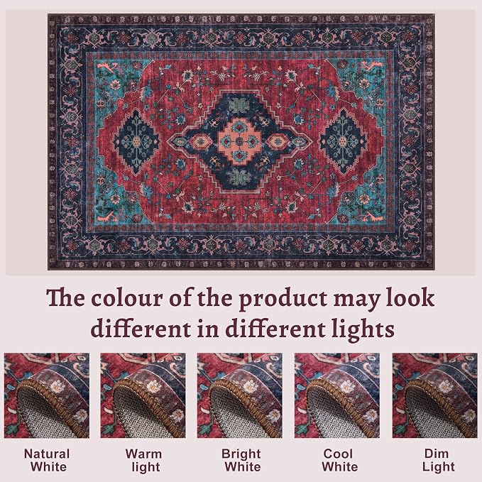 Tangsoo Oriental 2x3 Washable Entryway Rugs, Non Slip Small Area Rug | Vintage Indoor Front Door Rug, Boho Print Door Mat Low Pile Throw Rugs for Entrance Entry Kitchen Bedroom Burgundy/Navy