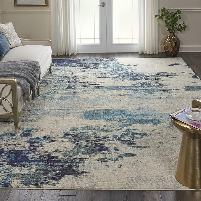 Nourison Home Celestial Modern Abstract Ivory/Teal Blue 10' x 14' Area Rug, Easy Clean, Non Shedding, Bed Room, Living Room, Dining Room, Kitchen (10x14)