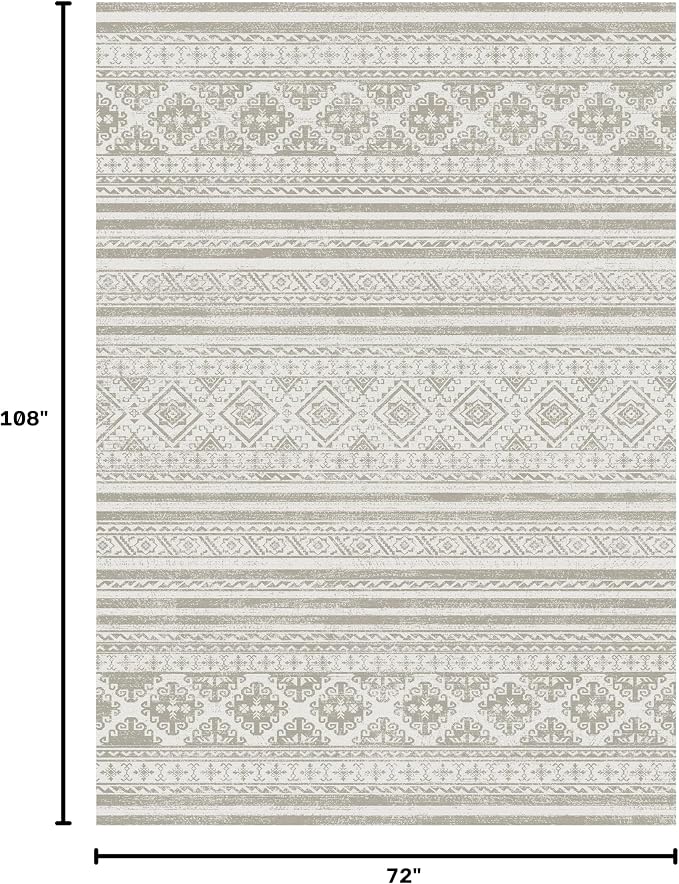 Washable Area Rugs 6' x 9' - 1/6 Thick - Moroccan-Inspired -Stain & Water Resistant Non-Slip - Resistant Rug for Living Room, Bedroom, Nursery, Pet & Child Friendly (Grey)