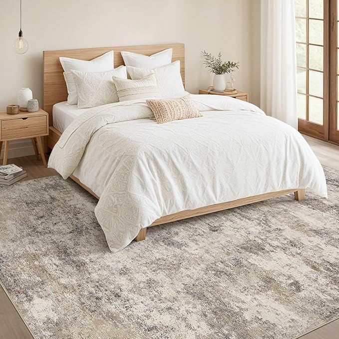 Nakagishi Boho 7x9 Area Rug Living Room Rugs Machine Washable Brown Grey | Soft, Pet & Kid Friendly, Carpet for Living Room/Bedroom/Office/Kitchen/Nursery, Daily Home Decor Stain Resistant Moroccan