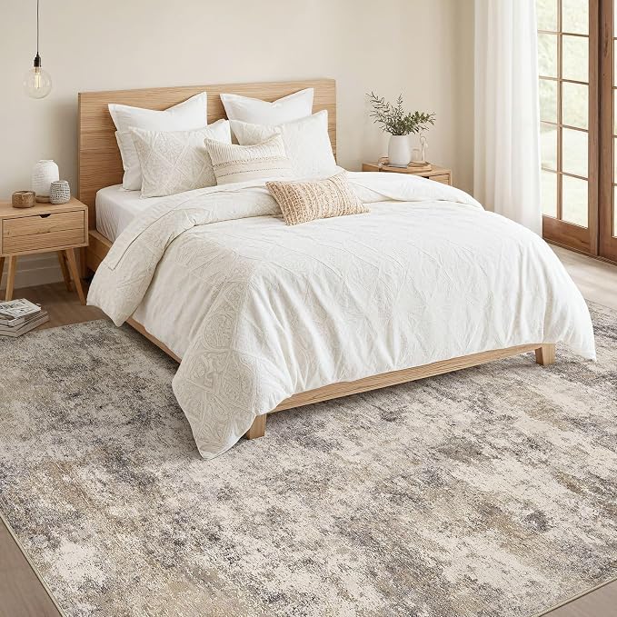Nakagishi Boho 8x10 Area Rug Living Room Rugs Machine Washable Brown Grey | Soft, Pet & Kid Friendly, Carpet for Living Room/Bedroom/Office/Kitchen/Nursery, Daily Home Decor Stain Resistant Moroccan