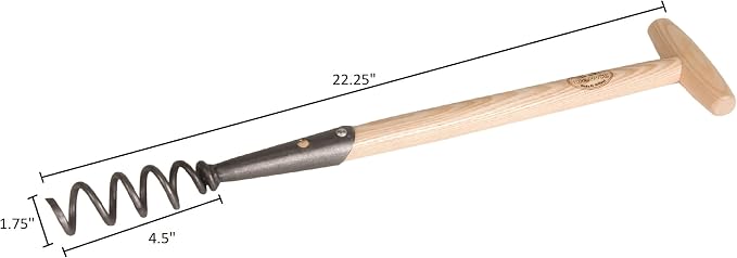 DeWit Corkscrew Weeder – Tempered Boron Steel Root Remover Tool – 22.25” Long with T-Handle – Chemical-Free Dandelion Puller & Compost Aerator – Handcrafted Garden Tool