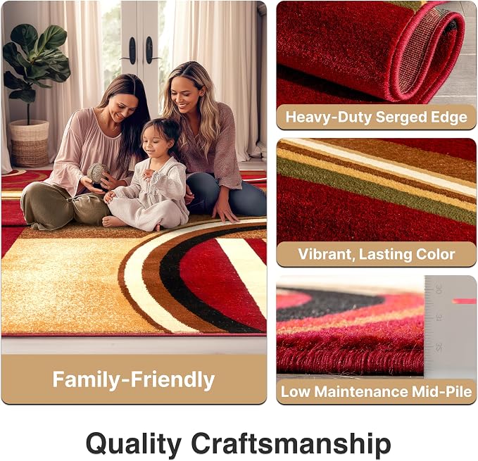 Well Woven Barclay Arcs & Shapes Red Modern Geometric 5'3" x 7'3" Area Rug