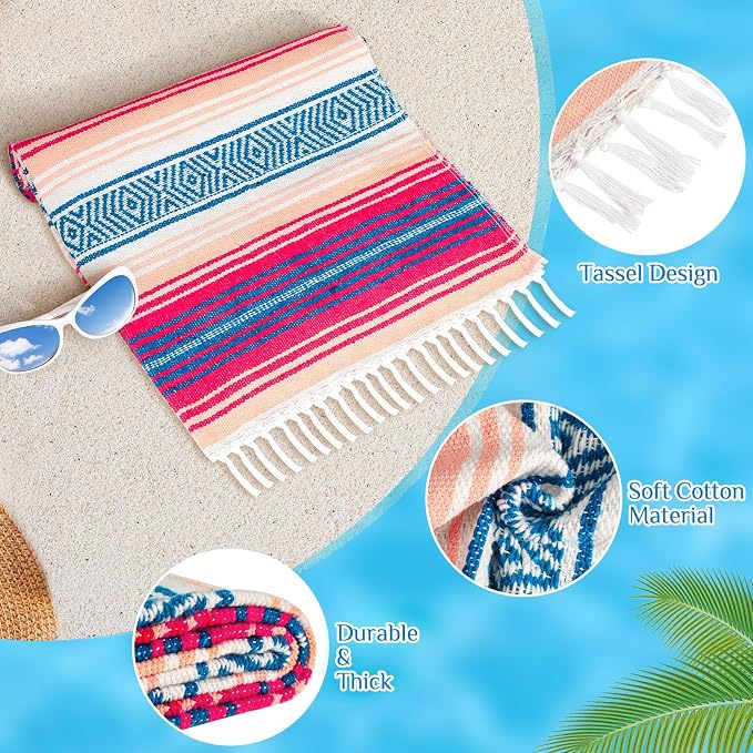 Oudain 4 Pack Mexican Blankets 45 x 70 Inch Woven Serape Throw Blanket, Baja Yoga Blanket for Beach Picnic Camping Boho Couch Decor Travel Outdoor (Stylish Color)