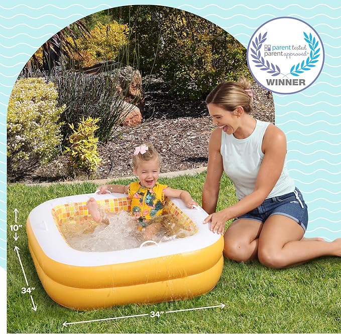 3-in-1 Inflatable Baby Pool, Bathtub & Ball Pit for Toddlers 1-3, Patented Safety Secure Grip Handles, Soft Floor & Drain - Summer Water Toys, First Birthday Gifts, Kiddie Pool for Ages 1 2 3, 34"x10"