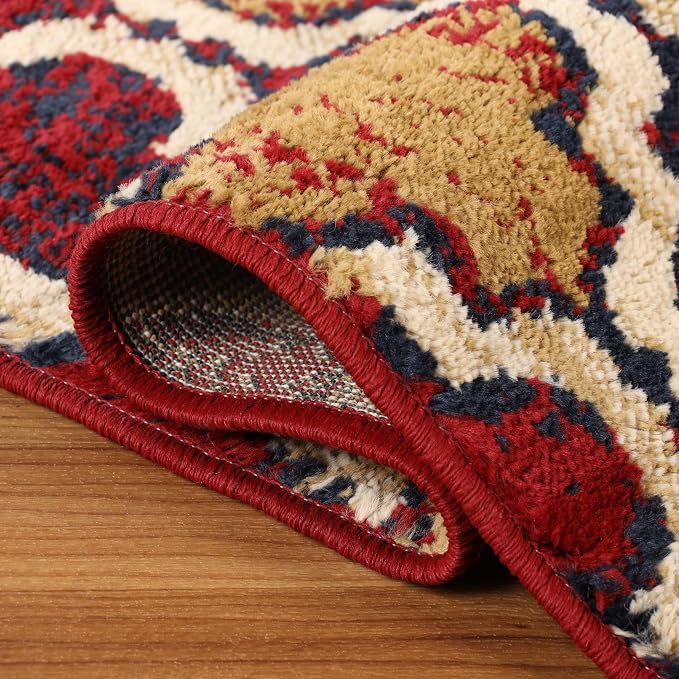 SUPERIOR Modern Indoor Area Rug, Non Slip Rug, 4'x6', Red Blue | Geometric Design Floor Décor, Easy Care High Traffic Areas Living Dining Room, Bedroom, Office, Entryway, Viking Collection