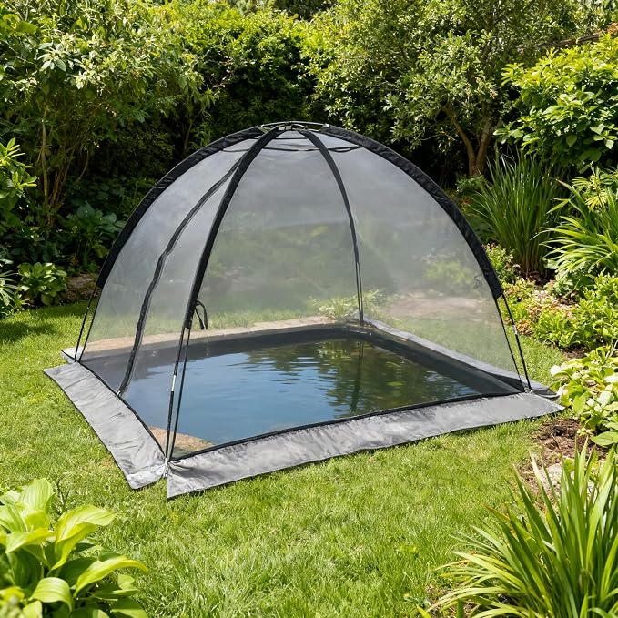 Doublehorse Pond Cover Net: Large 13 x 17 FT Heavy-Duty Dome Nylon Mesh for Outdoor Fish Koi Garden Winter Protection from Leaves & Debris Netting Plant Covering Tent with Zipper Stakes