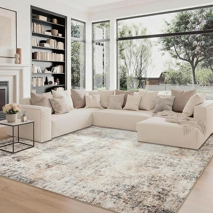 Washable 10x14 Area Rug: Neutral Rugs for Living Room Dining Room Bedroom Office Indoor - Non-Slip Modern Large Carpet Home Decor - 10x14 Sandstone Beige Gray