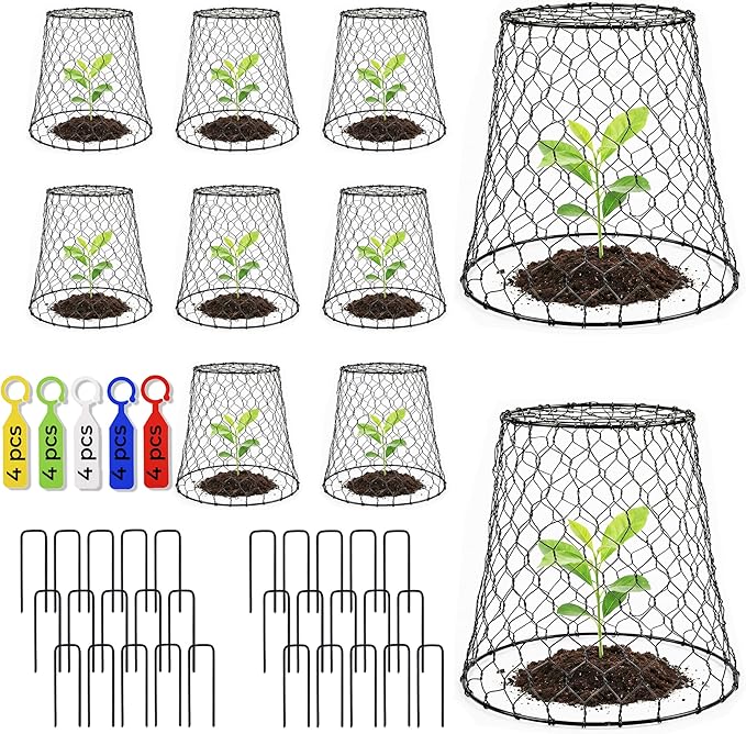 10 Pcs Seedling Plant Protectors from Animals, Chicken Wire Plant Cage Garden Cloche to Protect Plants Vegetables from Rabbits Squirrels Chicken – 9'' x 9”