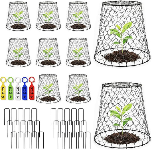 10 Pcs Seedling Plant Protectors from Animals, Chicken Wire Plant Cage Garden Cloche to Protect Plants Vegetables from Rabbits Squirrels Chicken – 9'' x 9”