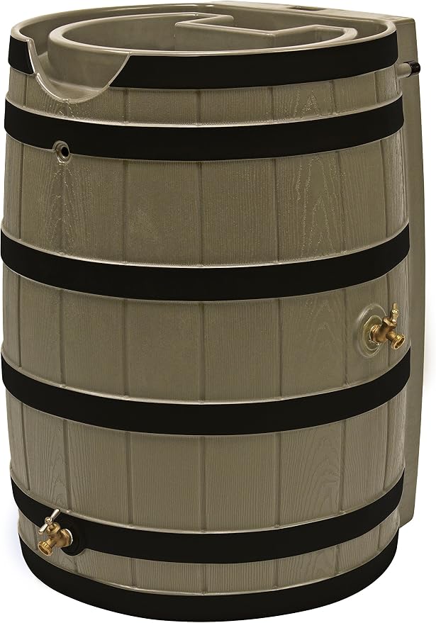 Rain Wizard 65 Gallon Rain Barrel with Darkened Ribs - Khaki