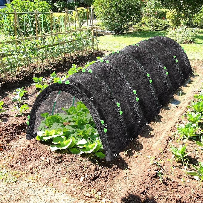 10 X 20FT 75% Garden Shade Cloth with Hoops,Plant Shade Cloth Garden Greenhouse Grow Tunnel for Heat Protection,Raised Bed Row Cover Black Netting Tarp for Outdoor Outside Patio Chicken Coops