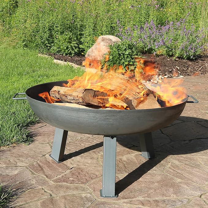 Sunnydaze Cast Iron Heavy Duty Fire Pit for Outside - Wood Burning Outdoor Fire Pit Bowl with Handles for Patio, Backyard, Camping - 30" - Gray
