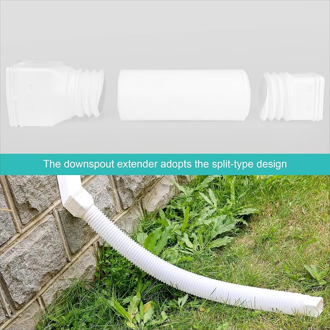 2 Pack Rain Gutter Downspout Extensions Flexible,Downspout Extender Diverter Extendable from 21" to 58". Drain Pipe Connector Extendable for Most Residential Downspouts (White)