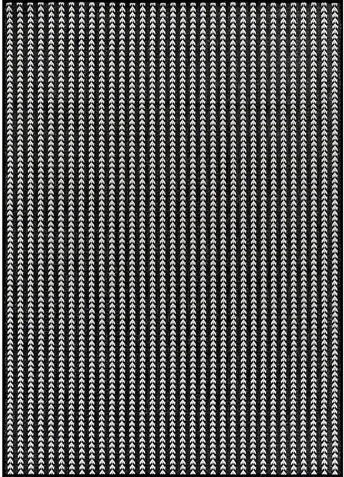 Washable Outdoor Rug 9x12 Modern Area Rugs Outdoor Carpets Striped Pattern Non Shedding Waterproof Easy Clean Patio Deck Porch Living Room Bedroom Garden RV (9 X 12 Black)