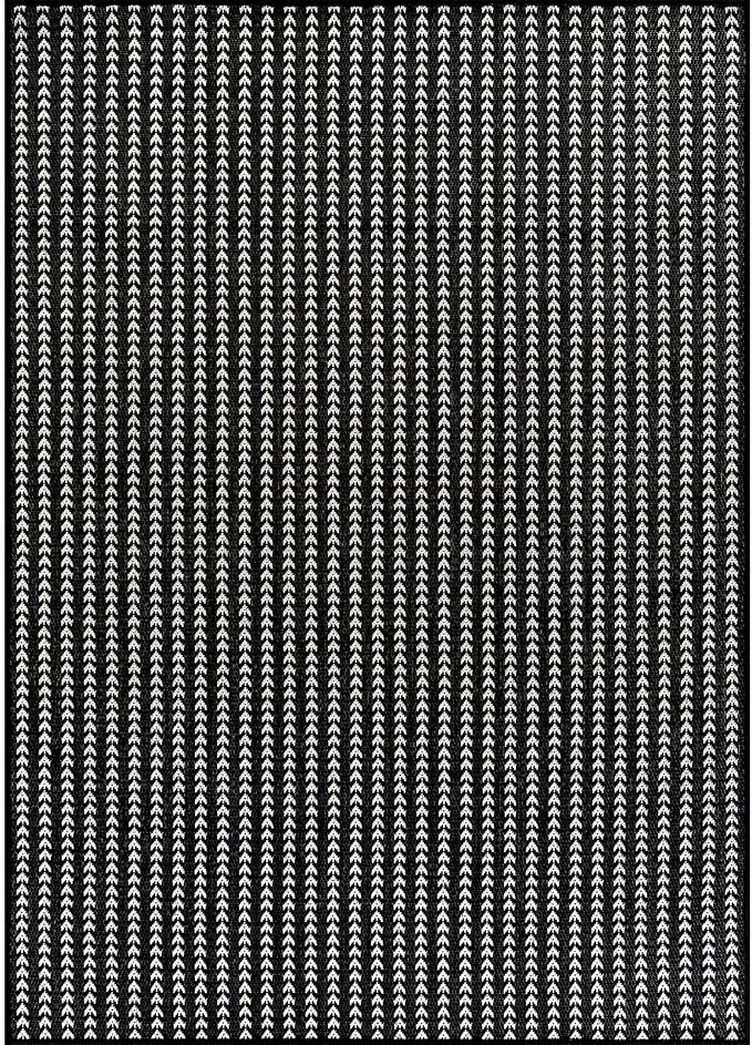 Washable Outdoor Rug 5x7 Modern Area Rugs Outdoor Carpets Striped Pattern Non Shedding Waterproof Easy Clean Patio Deck Porch Living Room Bedroom Garden RV (5 X 7 Black)
