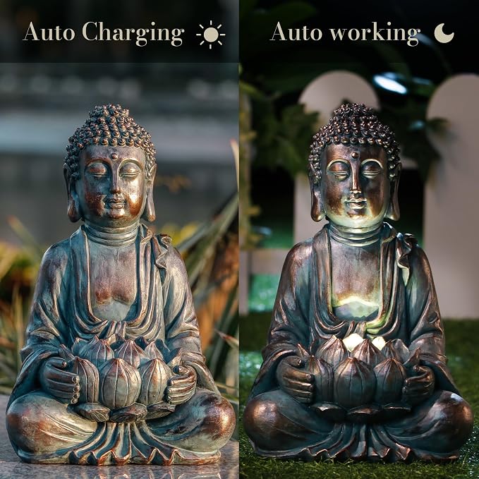 TERESA'S COLLECTIONS Meditating Buddha Statue for Garden Decor with Outdoor Solar Lights, Large Resin Outdoor Decor Garden Statue Sculpture for Home Lawn Yard Decor Gifts for Mom, 7.1''