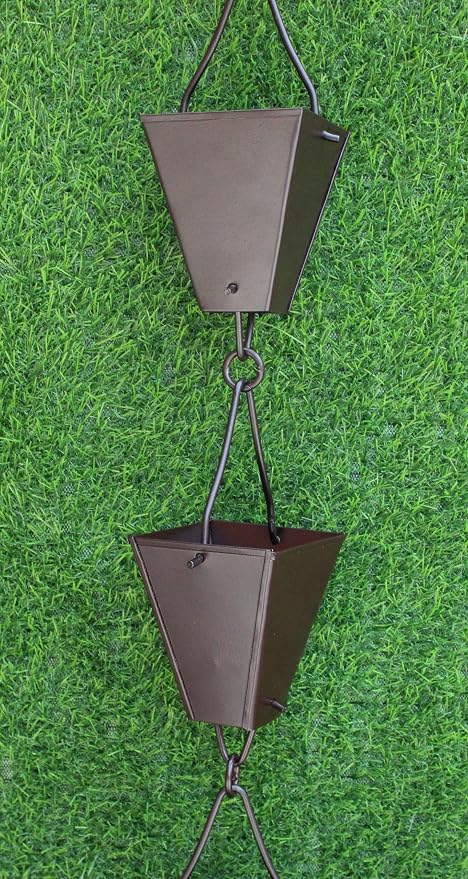 KAM Home Bronze Tapered Square Cups Rain Chain with Installation Kit (Brown, 11)