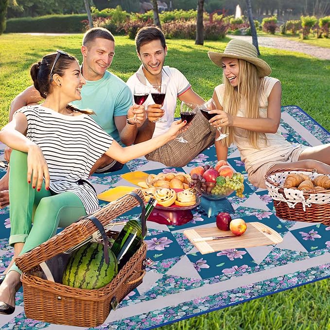 Supfitness Extra Large Picnic Blankets Waterproof Foldable (80 "x 80") Beach Blanket Waterproof Sandproof,3-Layer Thicking Mat Outdoor Packable Camping Blanket