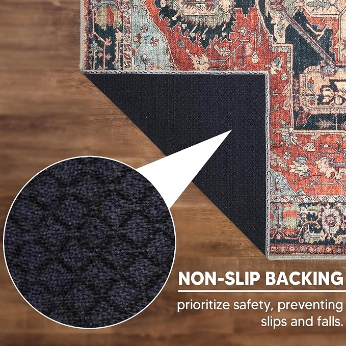 Keen Home Design Vintage Washable Area Rug, Non-Slip Low Pile, 5x7 | Machine Washable Cotton Chenille, 0.25In Low Pile, Rubber Non-Slip Back; Living Room, Bedroom, Dining Room, Office