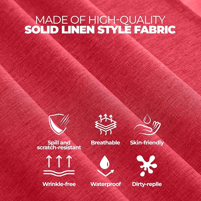 Decorelia Waterproof Faux Linen Rectangle Tablecloth, Spillproof Wrinkle Free Outdoor Reusable Table Cloth for Patio,Holiday,Banquet,Party,Buffet Dinner (Oblong,60 x 120 Inch (10-12 Seats),Red)