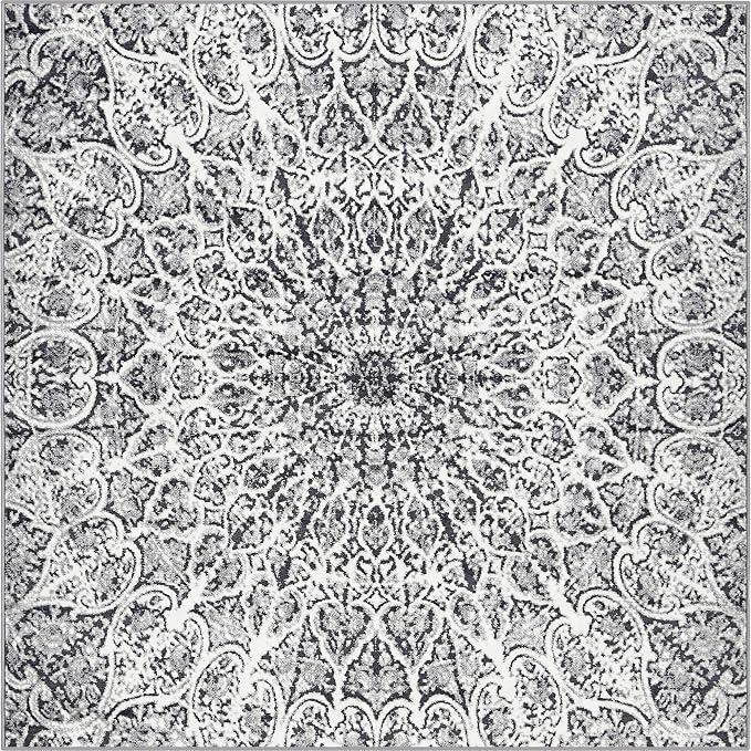 Unique Loom Sofia Collection Area Rug - Grace (8' Square, Dark Gray/ Gray)