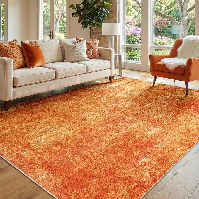 RELEANY Washable 5'x7' Abstract Area Rug for Living Room Orange | Carpet for Bedroom, Kitchen, Office, Hallway and Entryway, Printed Pattern, Non‑Slip, Soft, Stain‑Resistant, Easy to Clean