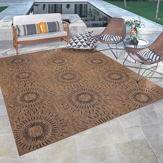 Gertmenian Indoor Outdoor Modern Area Rug - 6x9 Medium, Stain Resistant, Ideal for High Traffic in Living Room, Bedroom, Patio - Geometric, Brown, 32458