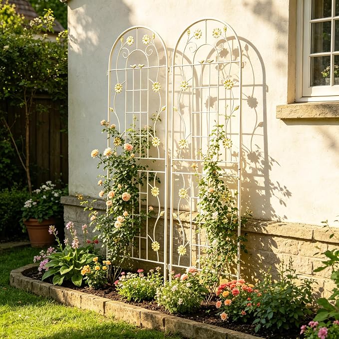 4/2 Pack White Metal Garden Trellis, 86.7" x 19.7" 71" x 19.7" Rustproof Plant Support Frame, Decorative Climbing Vine Trellis for Flower Vegetable Patio Garden Decor (White, 71" x 19.7", 2 Pack)