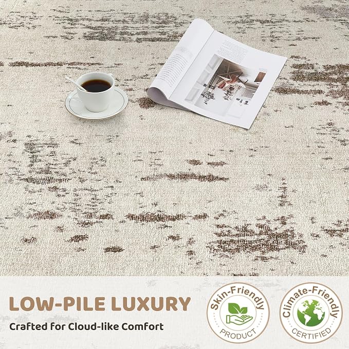 UERMEI 10x14 Area Rug Living Room Rugs - Washable Neutral Modern Abstract Soft Thin Rug Indoor Floor No Slip Rug Carpet for Bedroom Under Dining Table Home Office Decor - Brown/Grey/Beige