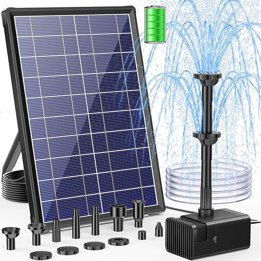 POPOSOAP Solar Fountain Pump with 3600mAh Battery Backup, 8W Solar Powered Bird Bath Fountain with Dry-run Protection & Double-layer Nozzles 5Ft Tubing for Pond, Bird Bath, Backyard Water Feature