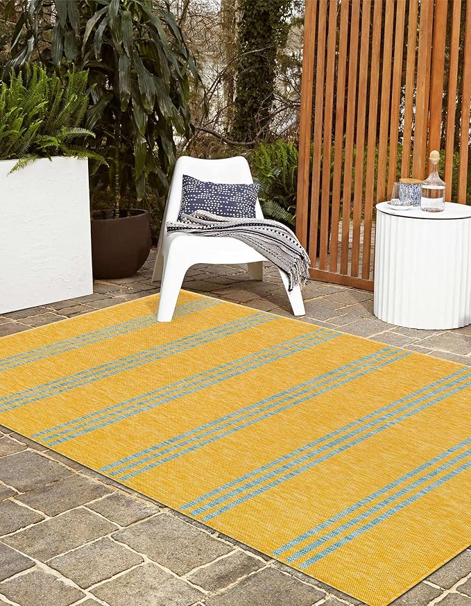 Unique Loom Outdoor Collection Area Rug - Anguilla (3' 3" x 5' 3" Rectangle, Yellow and Aqua/ Light Blue)