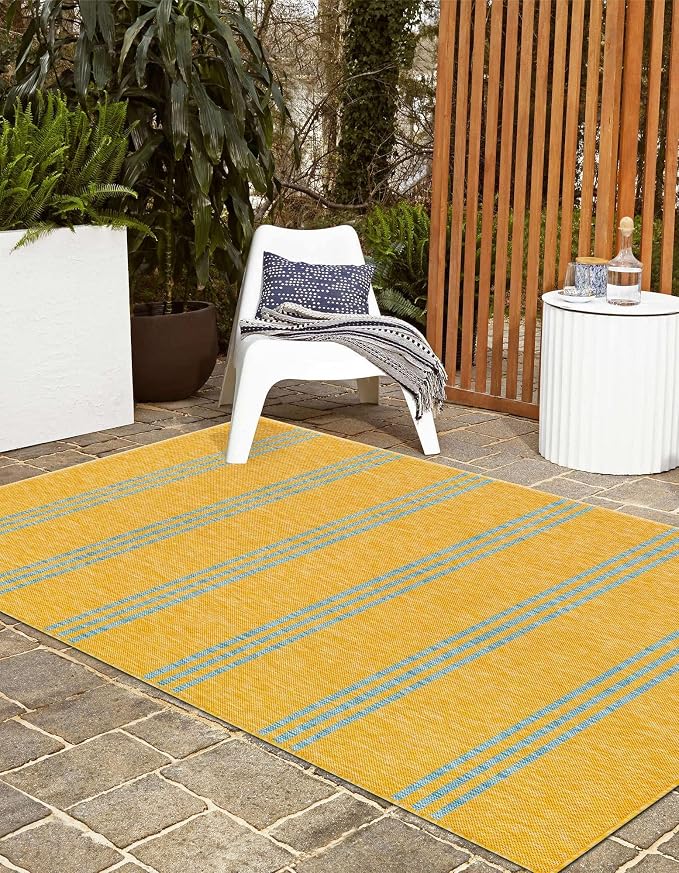 Unique Loom Jill Zarin Outdoor Collection Area Rug - Anguilla (6' 1'' x 9' Rectangle, Yellow and Aqua/Light Blue)
