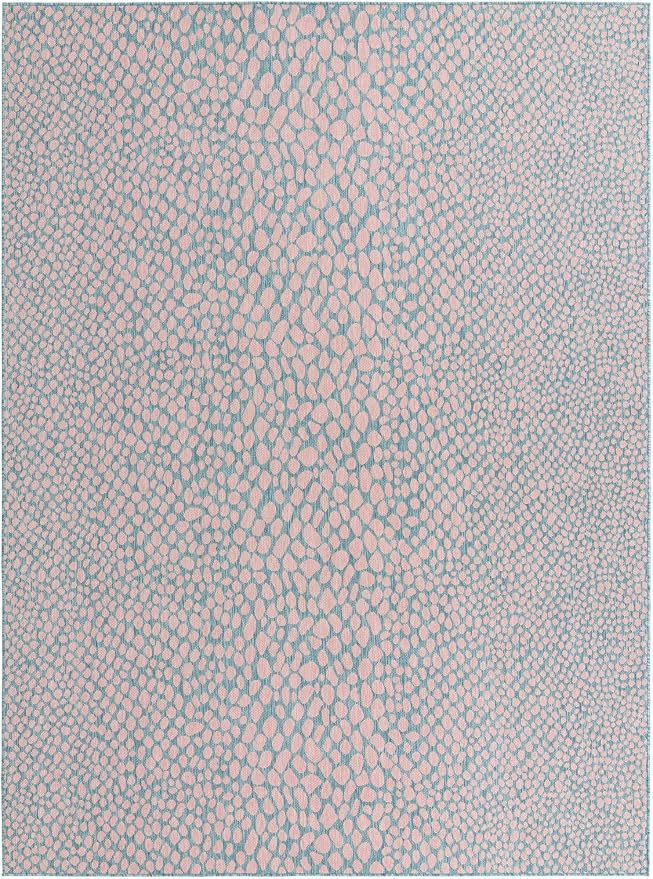 Unique Loom Jill Zarin Jill Zarin Outdoor Collection Area Rug - Cape Town (9' x 12' Rectangle, Pink and Aqua/Light Blue)