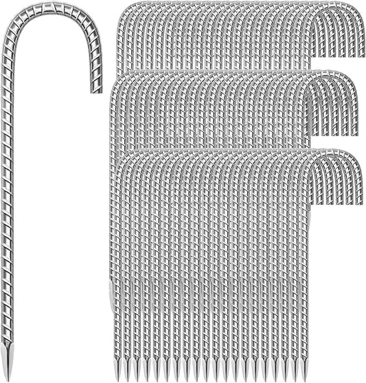 60 Pack Ground Garden Rebar Stakes Rebar 12 Inch Anti-Rust Galvanized Steel J Shape Hook Heavy Duty Ground Anchors for Tents, Position Kits,Fences, and Trampolines Landscape Fabric