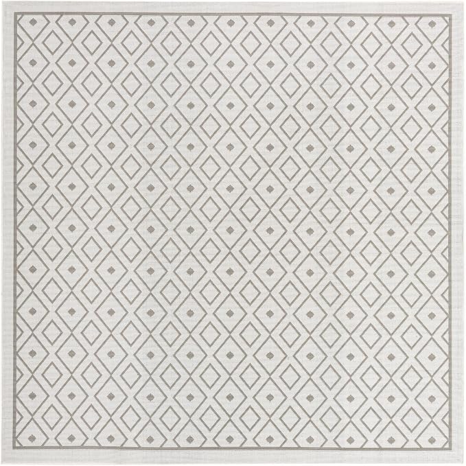 Unique Loom Outdoor Trellis Collection Area Rug - Kafes (7' 10" Square, Ivory/ Gray)