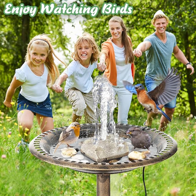 Saillong Bird Bath Water Fountain with Electric Pump, Granite Air Pump Rock for Bird, Rock Waterfall Fountain, Feeder, Aquariums, Fish Tank (Beige)
