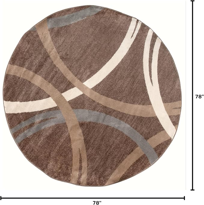 Rugshop Wavy Circles Modern Jute Backing Living Room Round Rug Brown 6'6" | Round, Size 6'6", Bedroom, Dining Room, Home Office, Kitchen, Entryway, Hallway, Nursery, Kids Room, Guest Room