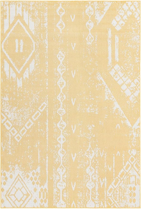 Unique Loom Outdoor Bohemian Collection Area Rug - Anthro (6' 1" x 9' Rectangle, Yellow/ Ivory)