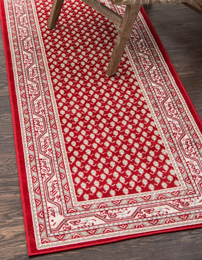 Unique Loom Williamsburg Collection Traditional Border with Dotted Center Area Rug, Runner 2' 9" x 9' 10", Red/Beige