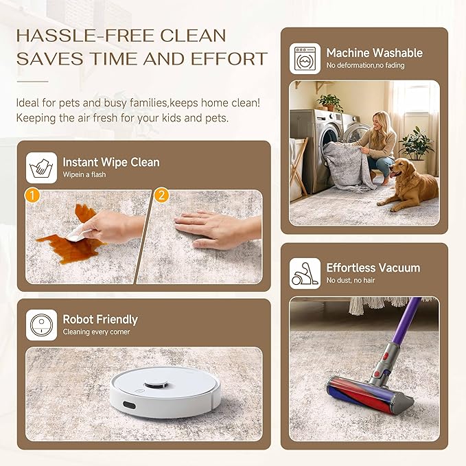 8x10 Beige Modern Abstract Washable Area Rug for Living Room | Low Pile, Non Slip, Modern Abstract Style, Soft Large Area Rug for Living Room, Bedroom, Dining Room, Office, Home Decor
