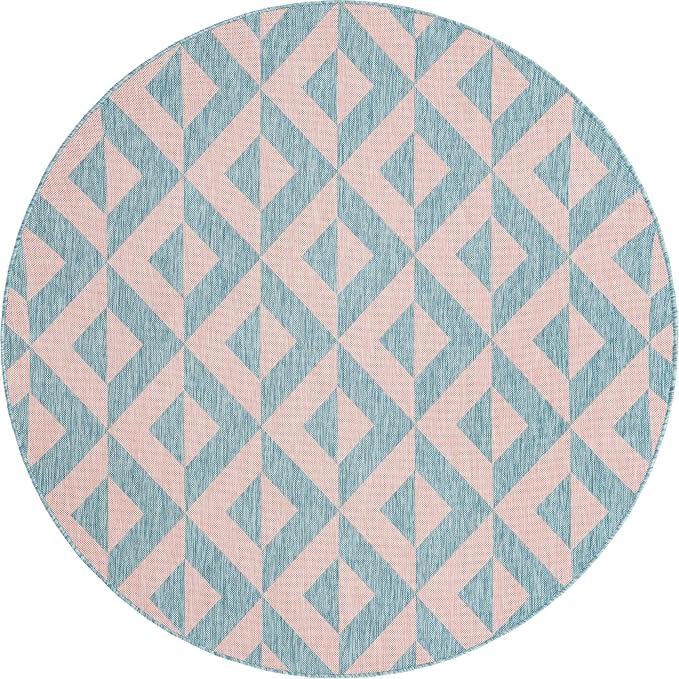 Unique Loom Unique Loom Outdoor Collection Area Rug - Napa (6' 7' Round, Pink and Aqua/Light Blue)