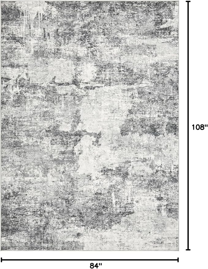 DMOYEST 7x9 Area Rug for Living Room Washable Abstract Indoor Carpet | Neutral Modern Low Pile Rugs Kid & Pet Friendly Large Soft Thin Carpet for Bedroom Dining Room and Office - Grey